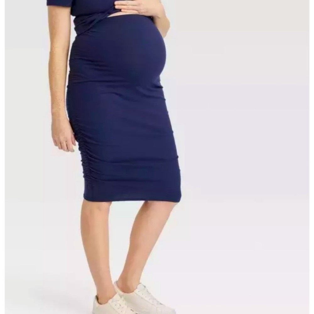 Isabel Maternity by Ingrid & Isabel Navy Ruched Pencil Maternity Skirt
